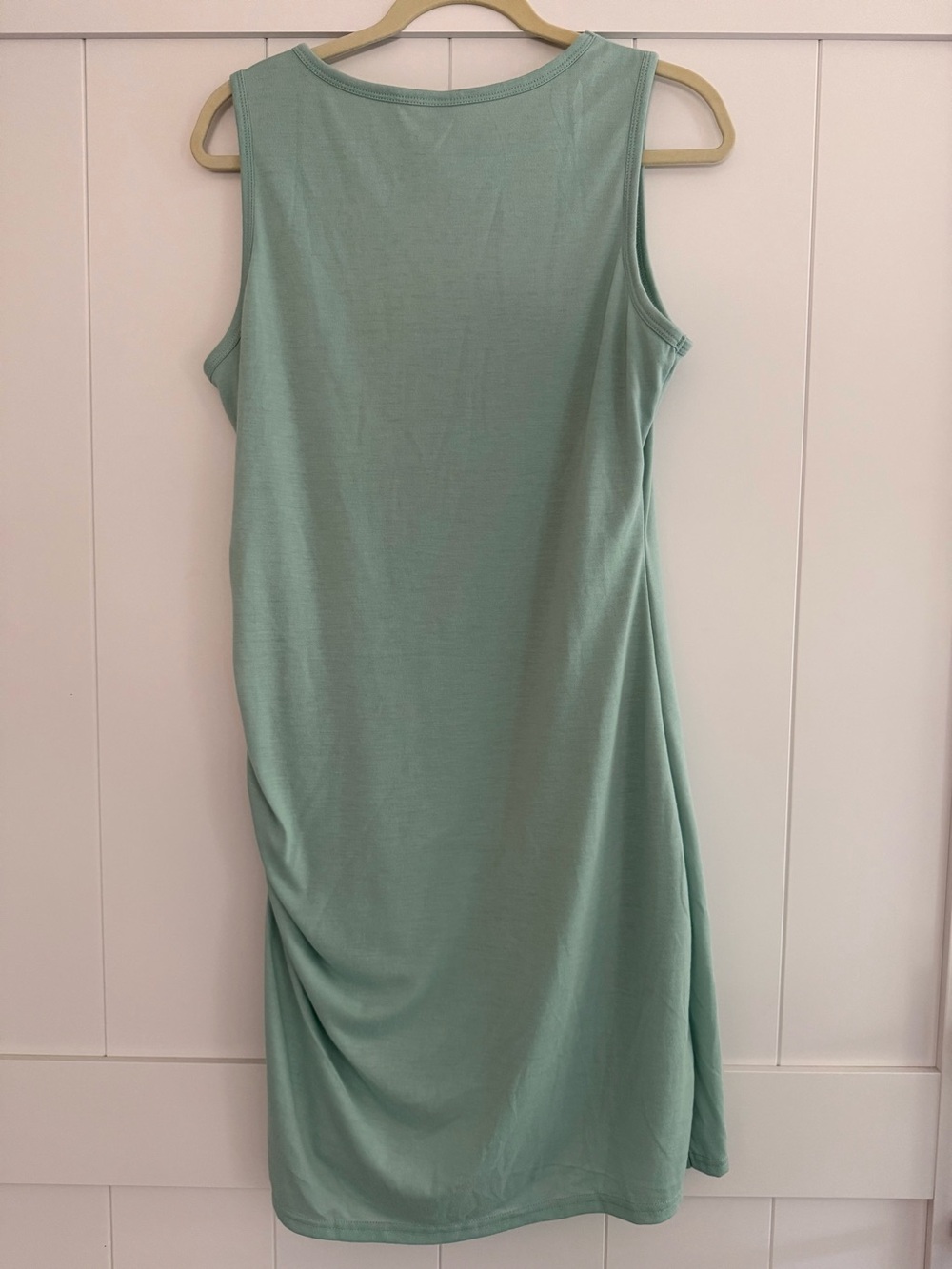 β¨ Sleeveless Tank Dress Mint Green Knit Ruched Bodycon Sheath Size L β¨ - Picture 4 of 14
